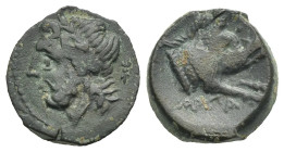 Apulia. Arpi. Bronze. Circa 325-275 BC (Bronze, 15.24 mm, 3.49 g). Laureate head of Zeus left, thunderbolt at right. Rev. APΠA, Forepart of boar right...