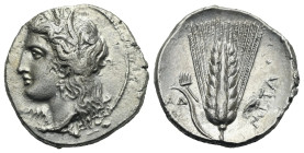 Lucania. Metapontion. Stater. Circa 330-290 BC (Silver, 22.80 mm, 7.51 g). Wreathed head of Demeter left; below chin, [ΔΩPI]. Rev. META, Ear of grain ...