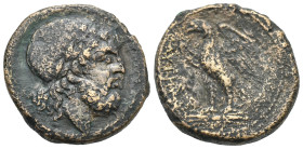 Lucania. Thourioi. Bronze. Circa 212-204 BC (Bronze, 26.80 mm, 15.92 g). Laureate head of Zeus right. Rev. [ΘΟΥΡΙΩΝ], Eagle standing left on thunderbo...