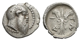 Sicily. Aitna-Inessa. Litra. Circa 470-450 BC (Silver, 11.04 mm, 0.64 g). Bald and bearded head of Silenos right, wearing ivy wreath. Rev. ΑΙ - ΤΝ, Th...