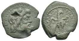 Sicily. Akragas. Bronze. Circa 213-210 BC (Bronze, 23.44 mm, 6.31 g). Laureate head of Zeus right. Rev. ΑΚΡΑΓΑΝ - ΤΙΝΩ[Ν], Eagle standing facing on th...