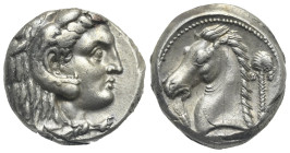 Sicily. Entella (?). Tetradrachm. Punic occupation, circa 300-289 BC (Silver, 23.90 mm, 17.41 g). Head of Herakles right, wearing lion skin headdress....