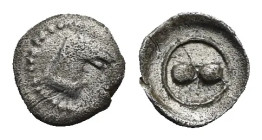 Sicily. Gela. Hexas or Dionkion. Circa 480-470 BC (Silver, 5.24 mm, 0.09 g). Head of bridled horse right. Rev. Two pellets (mark of value) within line...
