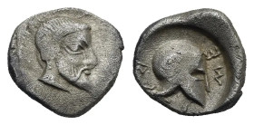 Sicily. Himera. Litra. Circa 470-450 BC (Silver, 10.17 mm, 0.87 g). Bearded male head right. Rev. I - ME - RA, Corinthian helmet right. Rizzo pl. XXI,...
