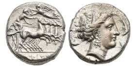 Sicily. Lilybaion (as Cape of Melqart). Tetradrachm. Punic occupation, circa 330-305 BC (Silver, 23.73 mm, 16.76 g). Charioteer driving fast quadriga ...