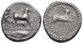 Sicily. Messana. Tetradrachm. Circa 480-461 BC (Silver, 26.25 mm, 17.35 g). Charioteer driving mule biga right, holding kentrum and reins; in exergue,...