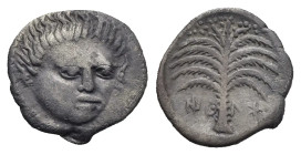 Sicily. Motya. Litra. Circa 415-397 BC (Silver, 12.31 mm, 0.79 g). Gorgoneion facing slighty right. Rev. MTV' (in Punic), Palm tree. Jenkins, SNR 50, ...