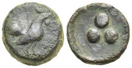 Sicily. Panormos (as Ziz). Tetras or Trionkion. Circa 415-405 BC (Bronze, 19.55 mm, 11.29 g). [SYS] (in Punic), Cock standing right. Rev. Three pellet...