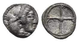 Sicily. Syracuse. Obol struck under the Deinomenid tyranny, possibly during the reign of Hieron I. Circa 475-470 BC (Silver, 8.23 mm, 0.53 g). Diademe...