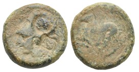 Sicily. Syracuse. Litra struck under Dionisyos I. Circa 405-367 BC (Bronze, 19.16 mm, 7.60 g). [ΣΥΡΑ], Head of Athena left, wearing Corinthian helmet ...