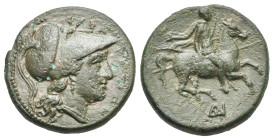 Sicily. Syracuse. Hemilitron struck under Agathokles. Circa 317-289 BC (Bronze, 21.34 mm, 7.25 g). ΣYPA[KOΣI]ΩN, Helmeted head of Athena right. Rev. C...