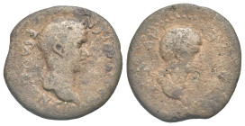 Paphlagonia. Sinope. Nero with Claudia Octavia, 53-62. Bronze. AD 57-58 (Bronze, 22.61 mm, 5.39 g). NERO CLAVD CA - ES AVG AN CIII, Laureate head of N...