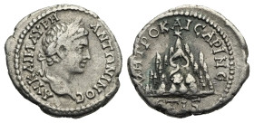 Cappadocia. Caesarea-Eusebia. Caracalla, 198-217. Drachm. AD 207-208 - year 16 (Silver, 18.11 mm, 3.17 g). AY K AYM AYPH - ANTΩΝΙΝΟC, Laureate head ri...