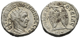Seleucis and Pieria. Antioch. Philip I, 244-249. Tetradrachm. AD 244 (Billon, 24.66 mm, 11.54 g). AYTOK K M IOYΛ ΦΙΛΙΠΠΟC CEB, Radiate, draped, and cu...