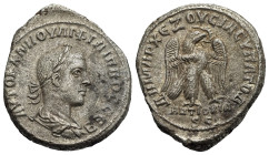 Seleucis and Pieria. Antioch. Philip II, 247-249. Tetradrachm. AD 249 (Billon, 25.14 mm, 12.75 g). ΑΥΤΟΚ Κ Μ ΙΟΥΛΙ ΦΙΛΙΠΠΟC CΕΒ, Laureate, draped, and...