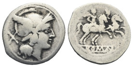 Anonymous. Denarius. Rome. After 211 BC (Silver, 19.19 mm, 3.82 g). Helmeted head of Roma right; behind, X (mark of value). Rev. The Dioscuri gallopin...