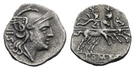 Anonymous. Sestertius. Rome. After 211 BC (Silver, 11.20 mm, 0.97 g). Helmeted head of Roma right; behind, IIS (mark of value). Rev. The Dioscuri gall...