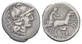 Anonymous (Bird and TOD Series). Denarius. Rome. Circa 189-180 BC (Silver, 18.78 mm, 3.55 g). Head of Roma right; behind, X (mark of value). Rev. Dian...