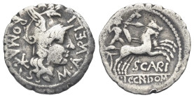 M. Aurelius Scaurus, Licinius Crassus and Cn. Domitius Ahenobarbus. Denarius Serratus. Narbo. 118 BC (Silver, 19.16 mm, 3.54 g). M AVRELI - ROMA * (ma...