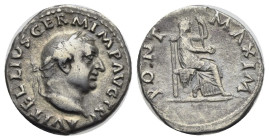 Vitellius, 69. Denarius. Rome. AD 69 (Silver, 18.23 mm, 3.12 g). A VITELLIVS GERM IMP AVG TR P, Laureate head right. Rev. PONT - MAXIM, Vesta, veiled ...