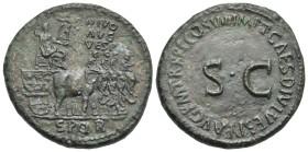 Divus Vespasian, died AD 79. Sestertius struck under Titus. Rome. AD 80-81 (Bronze, 34.47 mm, 22.45 g). DIVO / AVG / VESP, Deified and radiate Vespasi...