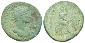 Hadrian, 117-138. Dupondius. Rome. AD 118 (Bronze, 28.42 mm, 13.09 g). IMP CAESAR TRAIANVS HADRIANVS AVG, Radiate bust right, drapery on left shoulder...