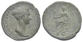 Sabina. Dupondius or As struck under her husband Hadrian. Rome. AD 134 (Bronze, 27.66 mm, 12.52 g). SABINA AVGVSTA - HADRIANI AVG P P, Diademed and dr...