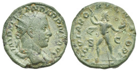 Severus Alexander, 222-235. Dupondius. Rome. AD 232 (Bronze, 24.22 mm, 9.97). IMP ALEXANDER PIVS AVG, Radiate bust right, drapery on shoulder. Rev. IO...