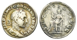 Gordian I Africanus, 238. Plated Denarius. Rome. AD 238 (Silver and Copper, 18.03 mm, 2.83 g). IMP M ANT GORDIANVS AFR AVG, Laureate, draped and cuira...