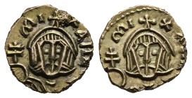 Michael III, 842-866. Semissis. Syracuse. Circa 842-856 (Electrum, 12.83 mm, 1.58 g). MI - XAHΛ, Crowned facing bust, wearing chlamys and holding glob...