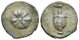 Roman, circa 1st century BC. Tessera (Lead, 22.43 mm, 4.66 g). Eight-petalled rosette. Rev. Jug. Rostowzew 1021. Extremely Fine. Very Rare.