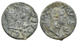 Roman, AD 69-79. Tessera (Lead, 18.65 mm, 2.5 g). IMP AVG VES, Laureate head of Vespasian right. Rev. T DO CAES, Confronted and laureate heads of Titu...