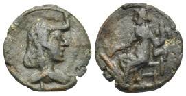 Roman, circa 1st - 2nd centuries AD. Tessera (Lead, 19.8 mm, 4.68 g). Head of Africa right, wearing elephant's skin. Rev. Fortuna seated left, holding...