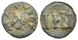 Roman, circa 1st - 2nd centuries AD. Tessera (Lead, 17.06 mm, 3.88 g). MANVS [D...] ?, Diademed head of Venus right. Rev. IIII. Overbeck -. Rostovtsev...