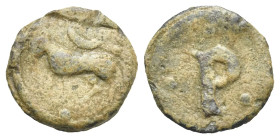 Roman, circa 1st - 2nd centuries AD. Tessera (Lead, 18.17 mm, 6.23 g). Aries standing left, crescent above. Rev. P. Rostowzew 2793 var. (aries right, ...