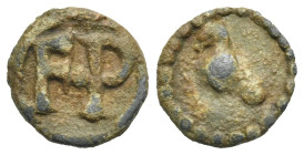 Roman, circa 1st - 2nd centuries AD. Tessera (Lead, 13.52 mm, 1.7 g). F P. Rev. Pellet. Rostowzew 3464 var. (T on reverse). Very Fine.
