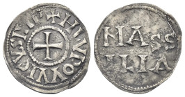 France. Marseille. The Carolingians. Louis the Pious, 814-840. Denier. 819-822 (Silver, 19.80 mm, 1.68 g). + H LVDOVVICVS IMP, Cross pattée. Rev. MASS...