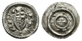 Hungary. Bela II, 1131-1141. Denar (Silver, 11.71 mm, 0.39 g). REX bE • L • A •, Crowned bust facing. Rev. Cross pattée with triangular wedge in each ...