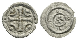 Hungary. Bela II, 1131-1141. Denar (Silver, 12.37 mm, 0.25 g). Cross with pellet and crescent in each quarter; two dots in the 3rd quarter. Rev. Small...