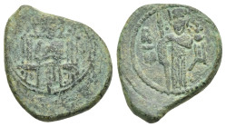 Italy. Messina. County of Sicily. Ruggero II, 1105-1130. Double Follaro. Circa 1127-1130 (Bronze, 19.76 mm, 5.64 g). Christ enthroned facing. Rev. The...