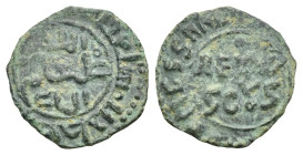 Italy. Messina. Kingdom of Sicily. Guglielmo II, 1166-1189. Follaro (Bronze, 15.05 mm, 0.9 g). 'al-malik Ghulyālim al-thani' (King William the Second)...