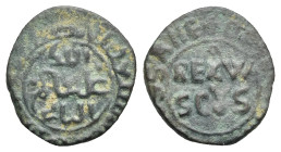 Italy. Messina. Kingdom of Sicily. Guglielmo II, 1166-1189. Follaro (Bronze, 14.29 mm, 1.2 g). 'al-malik Ghulyālim al-thani' (King William the Second)...