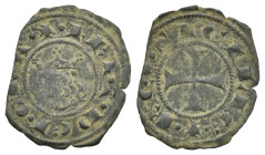 Italy. Messina. Kingdom of Sicily. Frederick II, 1197-1250. Denaro. Circa 1296-1337 (Billon, 16.54 mm, 0.65 g). FRI T DЄI GRΛ, Crowned and draped bust...