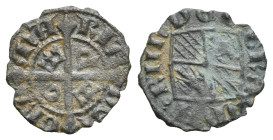 Italy. Messina. Kingdom of Sicily. Maria and Martin of Aragon, 1392-1402. Denaro (Billon, 14.39 mm, 0.48 g). Legend intersected by a cross flanked by ...