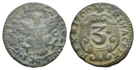 Italy. Palermo. Kingdom of Sicily. Charles II of Spain, 1665-1700. 3 Piccioli. 1700 (Bronze, 17.95 mm, 2.22 g). CA - ROLVS II DEI GRA - TIA, Crowned e...