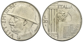 Italy. Kingdom of Italy under the House of Savoy. Vittorio Emanuele III, 1900-1946. 20 Lire. 1928. Roma (Silver, 35.5 mm, 19.95 g). VITT EM III RE, He...