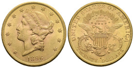 United States of America. 20 Dollars. San Francisco. 1896 (Gold, 34.71 mm, 33.87 g). Coroned Liberty head left; around, thirteen stars. Rev. Eagle wit...