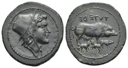 Study Forgeries. Umbria, Tuder "Obol". Tuscany (?), late 19th century (Bronze, 25.79 mm, 8.46 g). Male head right, wearing pileus. Rev. TVTEDE (retrog...