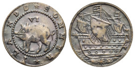 Study Forgeries. Bermuda, Sommer Islands Company, "Hogge Money". 20th century (Copper, 21.06 mm, 3.27 g). SOMMER - ILANDS / VI, Pig left. Rev. Galleon...