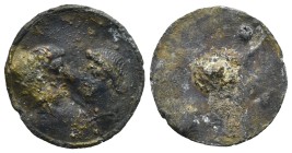 Roman Military Bronze Button with the Portraits of Mark Antony and Octavia. Circa 40 BC. (21.23 mm, 2.36 g). River patina with deposits. Very Rare.